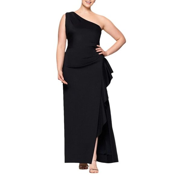 Xscape Dresses & Skirts - Xscape Black One-Shoulder Draped Evening Gown Size 20W Elegant Formal Dress